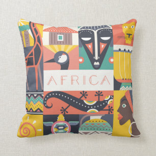 African Symbolic Art Collage Throw Pillow