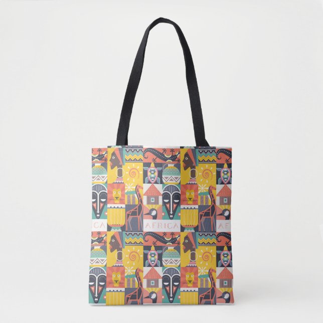 African Symbolic Art Collage Tote Bag (Front)