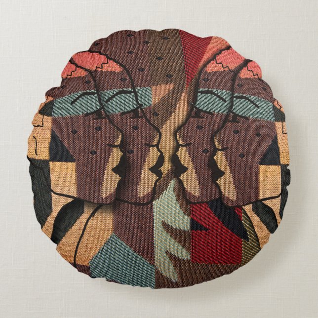 African Tapestry Round Pillow (Front)