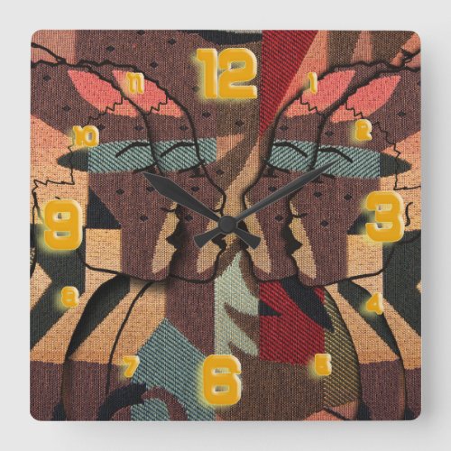 African Tapestry Square Wall Clock