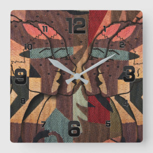 African Tapestry Square Wall Clock