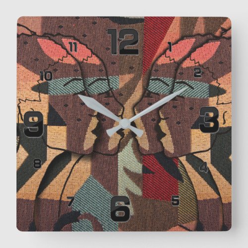 African Tapestry Square Wall Clock