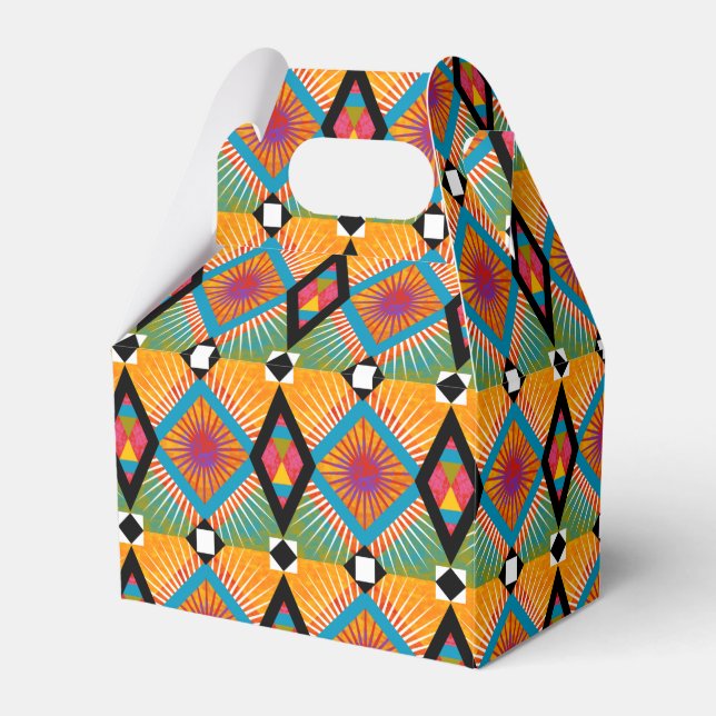 African Textile Print Celebration Gable Party Favor Boxes (Front Side)