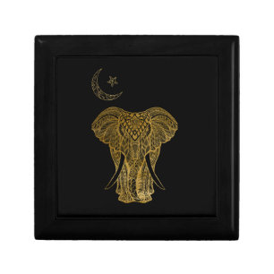 African theme - Gold elephant wooden jewellery box
