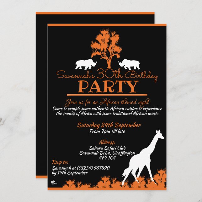 African Theme Night Invitations (Front/Back)