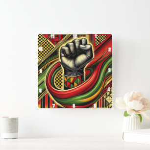 African-Themed Fist Symbol Vibrant Colors Square W Square Wall Clock