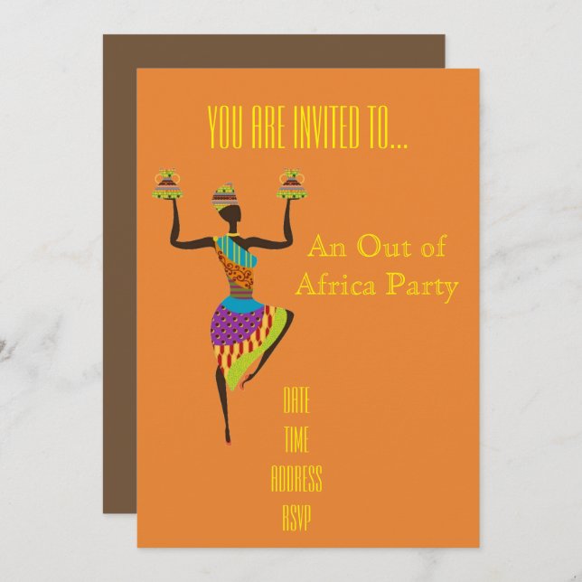 African themed Out of Africa party Invitation (Front/Back)