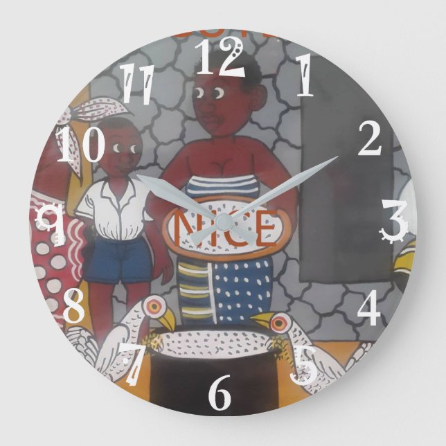 African Traditional Homestead Lifestyle Large Clock (Front)