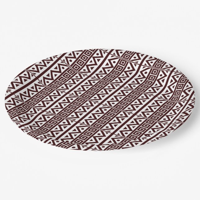 African Traditional Style Seamless Brown Pattern P Paper Plates (Angled)