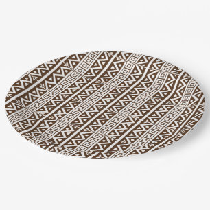 African Traditional Style Seamless White Pattern P Paper Plates