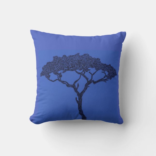 African tree black ink on dark blue throw pillow (Front)