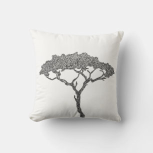 African tree black ink on white throw pillow
