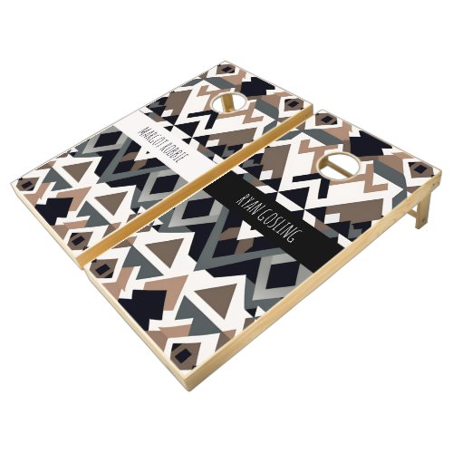 African Triangle Geometric Brown Grey Pattern Cornhole Set