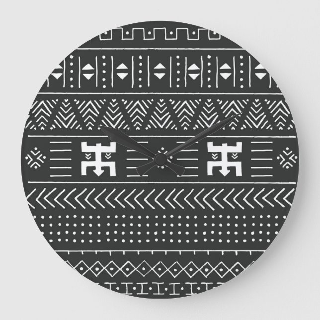 African Tribal Art: Geometric Black & White Large Clock (Front)