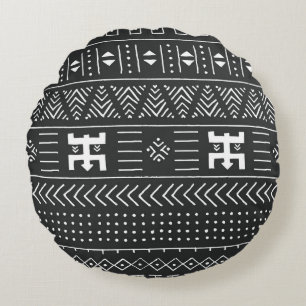 African Tribal Art: Geometric Black & White Round Pillow