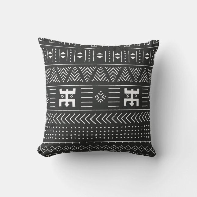 African Tribal Art: Geometric Black & White Throw Pillow (Front)