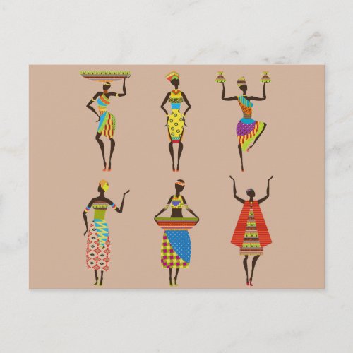African Tribal art ladies colourful ethnic fashion Postcard