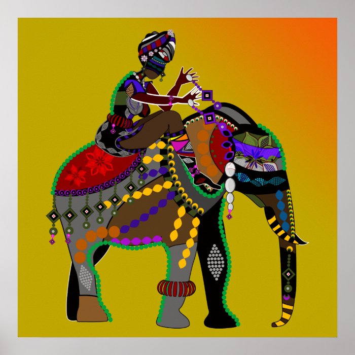 african tribal art woman riding an elephant poster