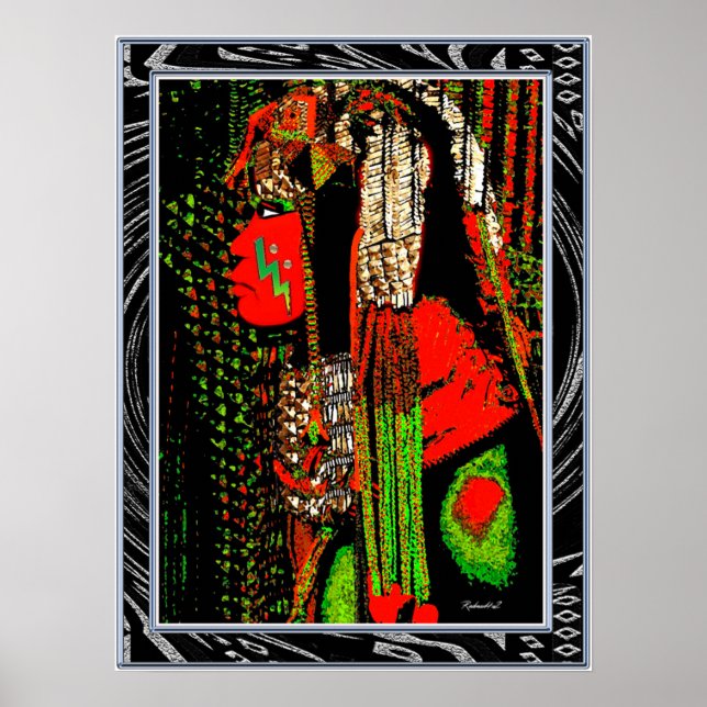 African Tribal Art – Young Warrior Pastel Portrait Poster (Front)