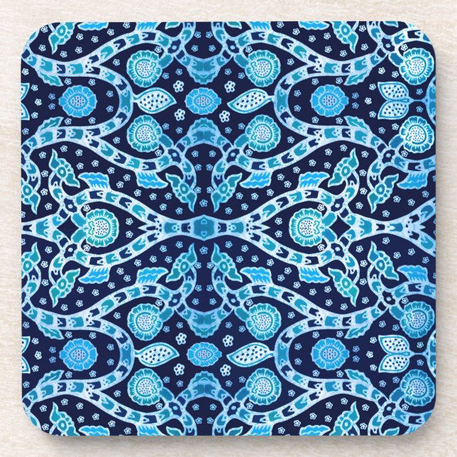 African Tribal Batik Blue Beverage Coaster (Front)