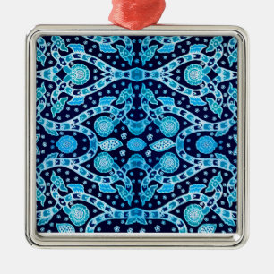 African Tribal Batik Blue Metal Ornament