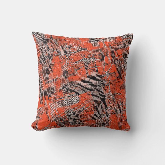 African, tribal. Black, red, grey. Throw Pillow (Front)