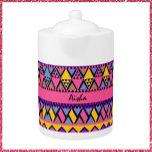 African Tribal Colorful Pink and Yellow  Teapot<br><div class="desc">Awesome funky tribal print teapot in pink,  yellow,  brown,  blue. Add your name to personalize.</div>