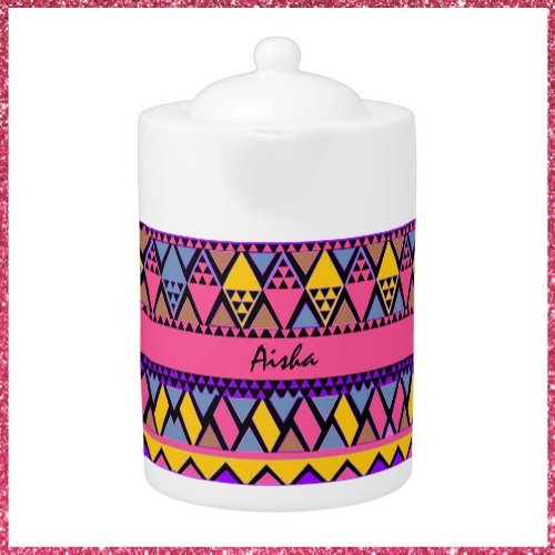 African Tribal Colorful Pink and Yellow  Teapot