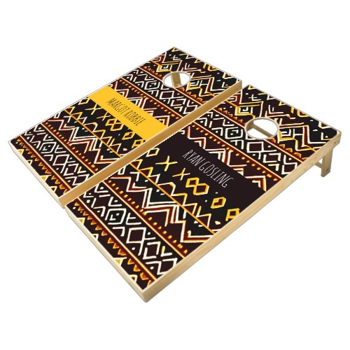 African Tribal Edging Yellow Isometric Pattern Cornhole Set