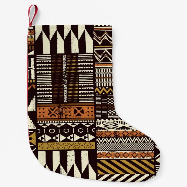 African tribal fabric, abstract vintage. small christmas stocking (Front)