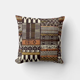 African tribal fabric, abstract vintage. throw pillow