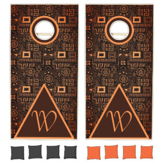 African Tribal Geometric Pattern Monogram Cornhole Set