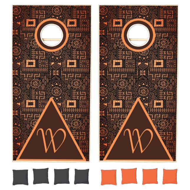 African Tribal Geometric Pattern Monogram Cornhole Set (Set)