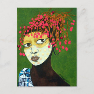 African tribal girl--original collage portrait postcard