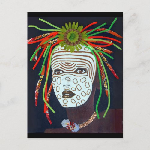 African tribal girl__original collage portrait postcard