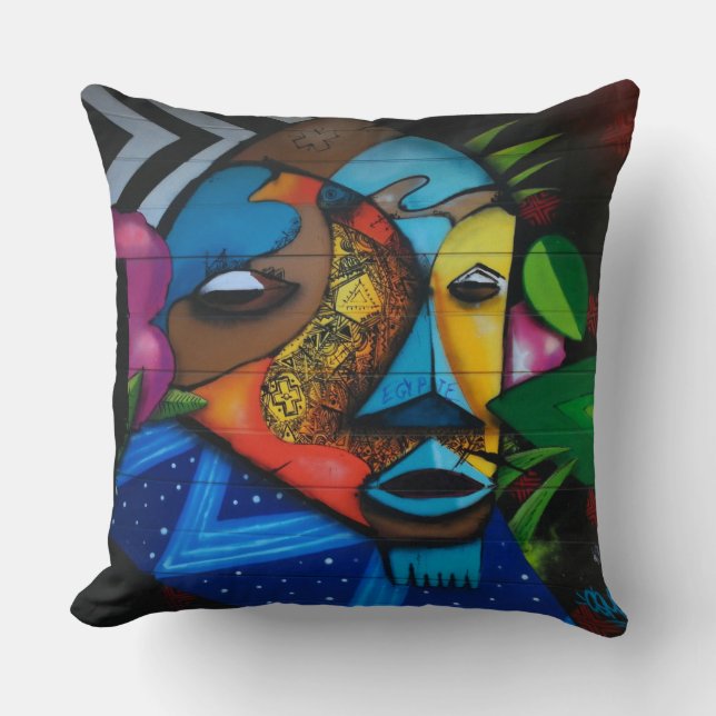 African Tribal Graffiti Throw Pillow (Front)