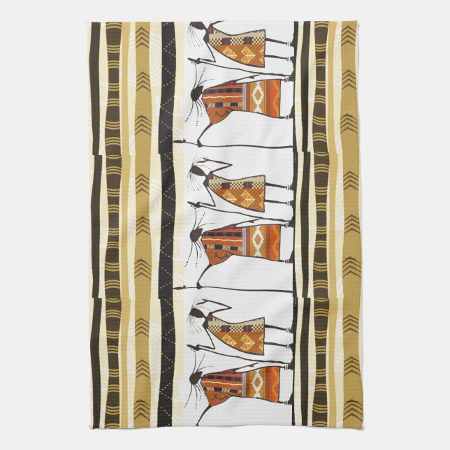 African Tribal Hunters Graphic Kitchen Towel (Vertical)