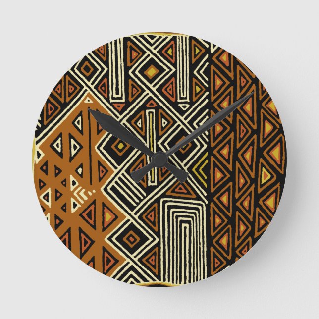 African Tribal Kuba Design Round Clock (Front)