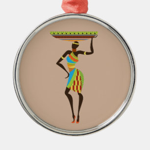 African Tribal Lady with basket tribal art Metal Ornament