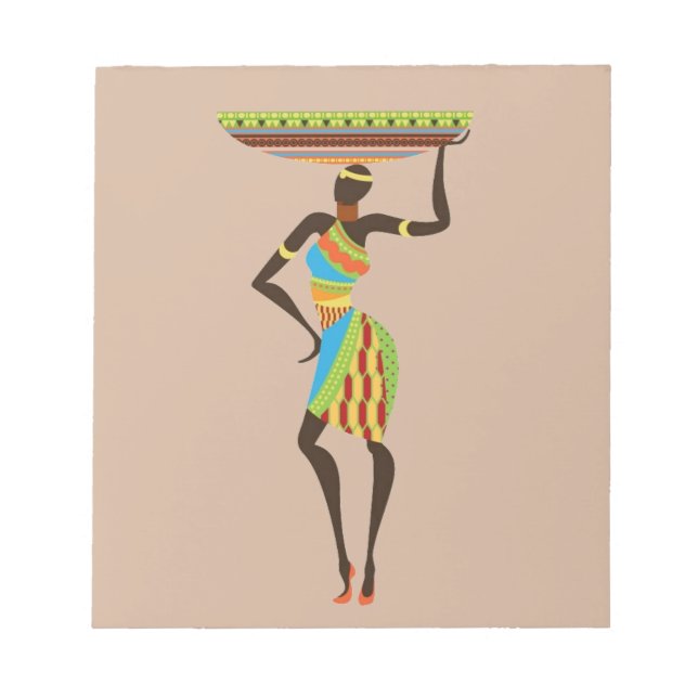 African Tribal Lady with basket tribal art Notepad (Front)