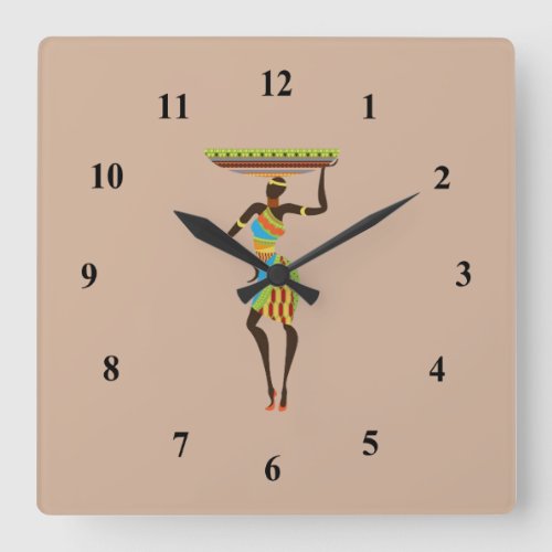 African Tribal Lady with basket tribal art Square Wall Clock