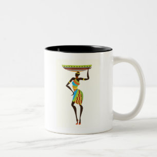 African Tribal Lady with basket tribal art Two-Tone Coffee Mug