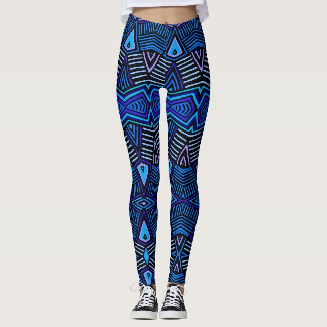 African Tribal Leggings - Blue (Front)