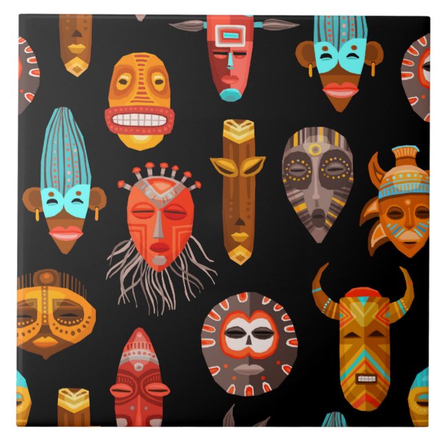 African tribal mask ceramic tile (Front)