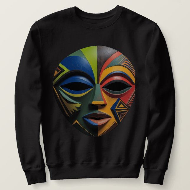 African Tribal Mask Cubism Abstract  Sweatshirt (Design Front)