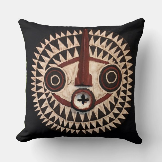 African Tribal Mask Folk Art Throw Pillow (Front)