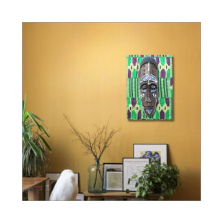 African Tribal Mask Green Purple Canvas Print