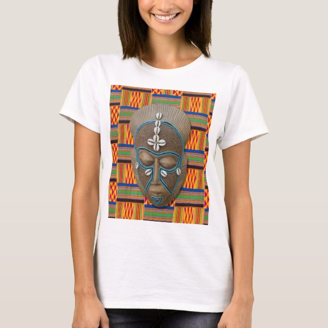 African Tribal Mask Kente Cloth T-Shirt (Front)