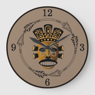 African Tribal Mask Large Clock