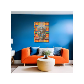 African Tribal Mask Orange Kente Canvas Print